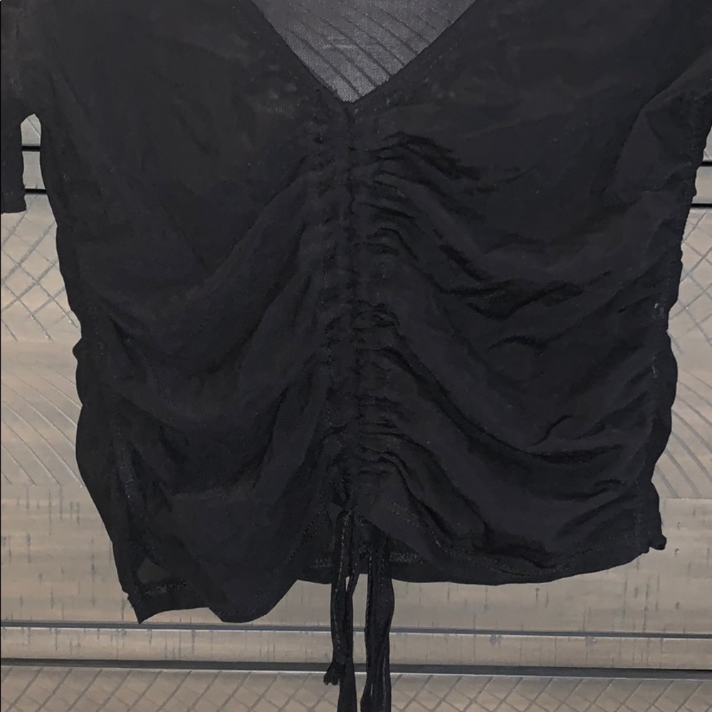 Sheer Short Sleeve Ruched Top - Picture 2 of 5